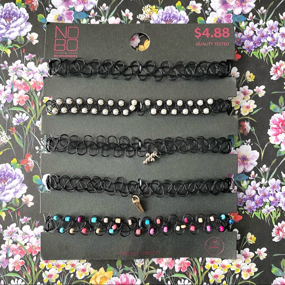 🍓 NB Black Multi 5- Pack Stretch Choker Necklace Set